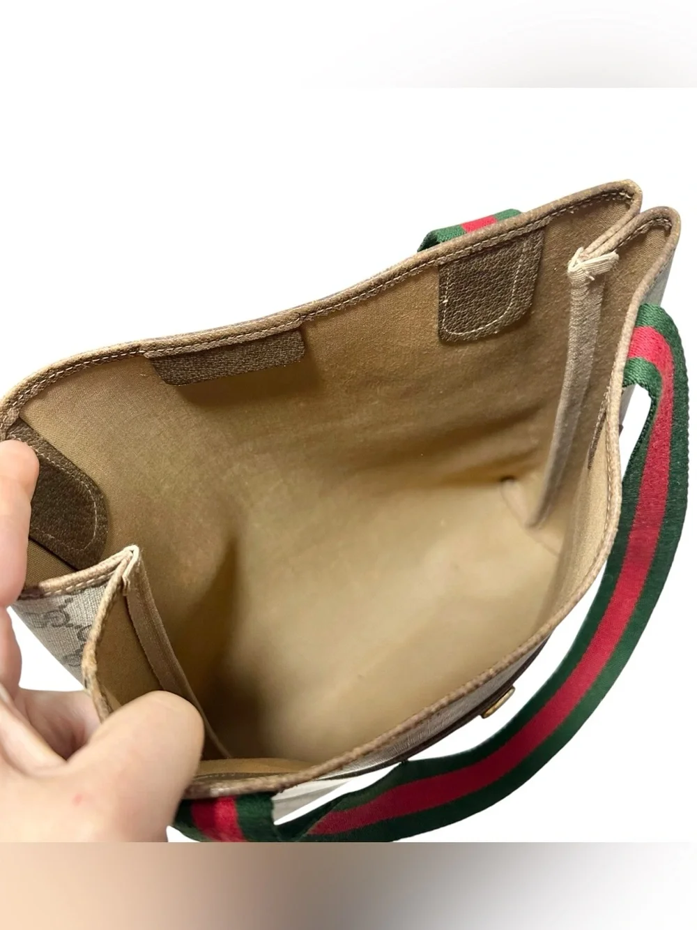 Gucci GG Supreme Web Monogram Canvas & Green Red Sherry Stripe Tote Bag